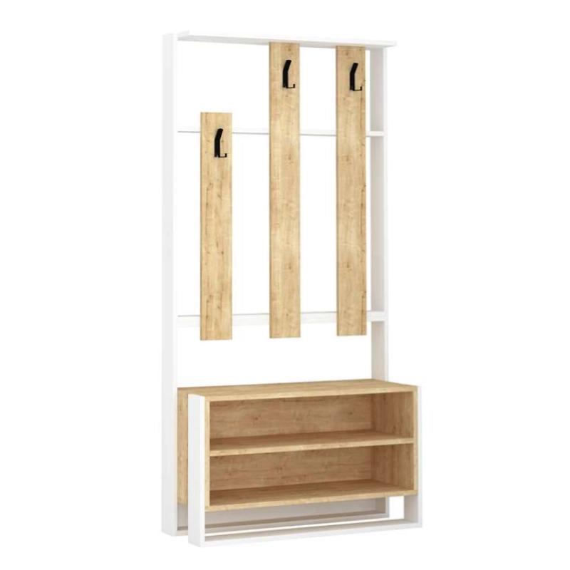 Mobile ingresso moderno 90xH180 appendiabiti bianco rovere Ibra