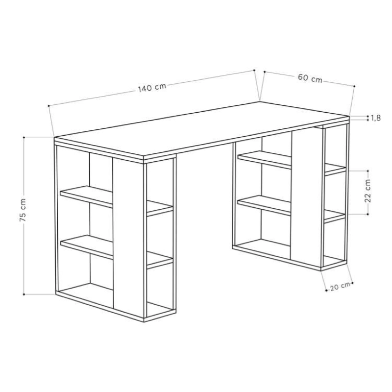 Scrivania moderna attrezzata libreria ufficio 140xH75 bianco rovere Penny