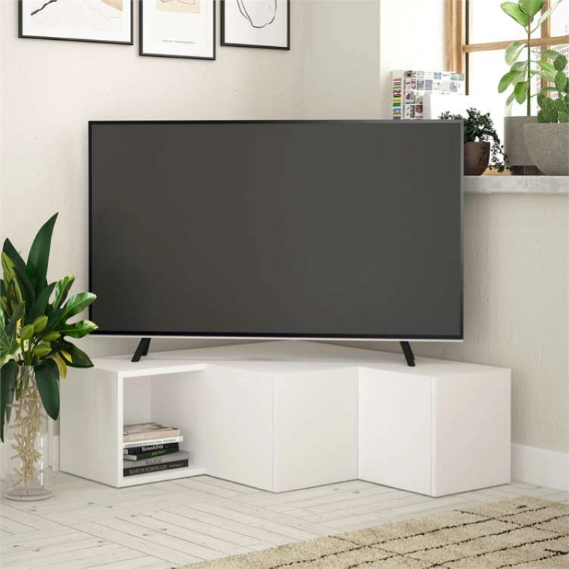 Mobile porta tv moderno design 94xH31 2 cassetti 1 vano bianco Norah