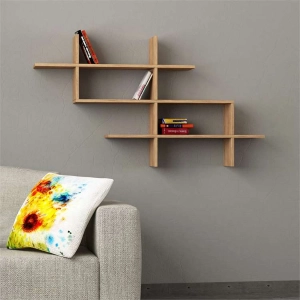 Mensola libreria 150xH82 cm pensile da parete design moderno rovere Gerd