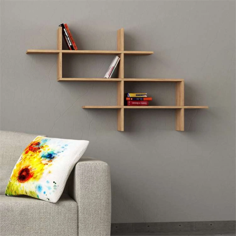 Mensola libreria 150xH82 cm pensile da parete design moderno rovere Gerd
