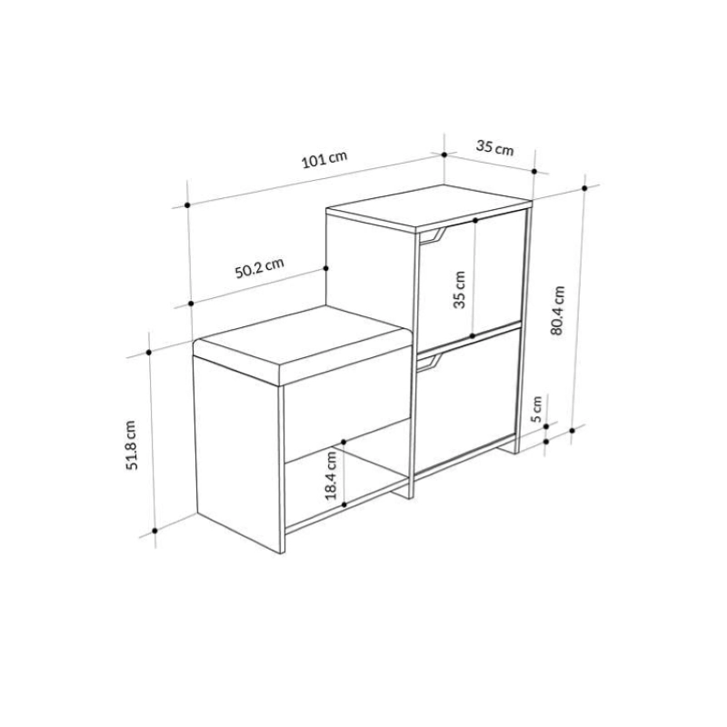 Mobile ingresso moderno scarpiera contenitore 101xH80 cm rovere antracite Luke