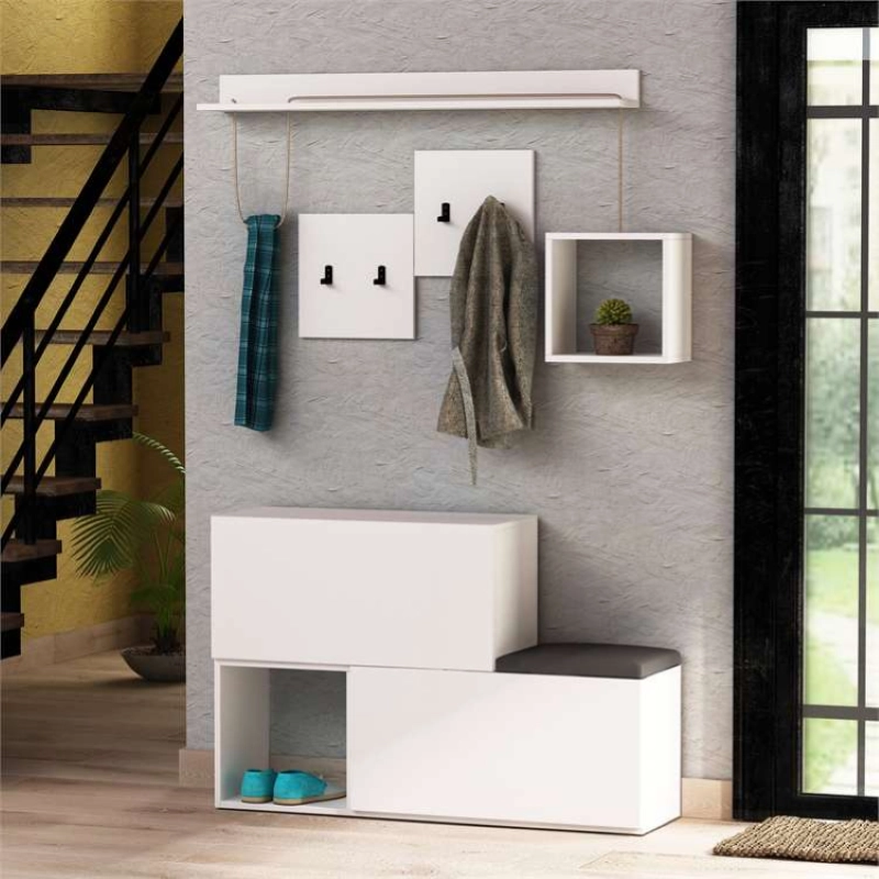 Mobile ingresso moderno 120xH88 appendiabiti bianco Ascona