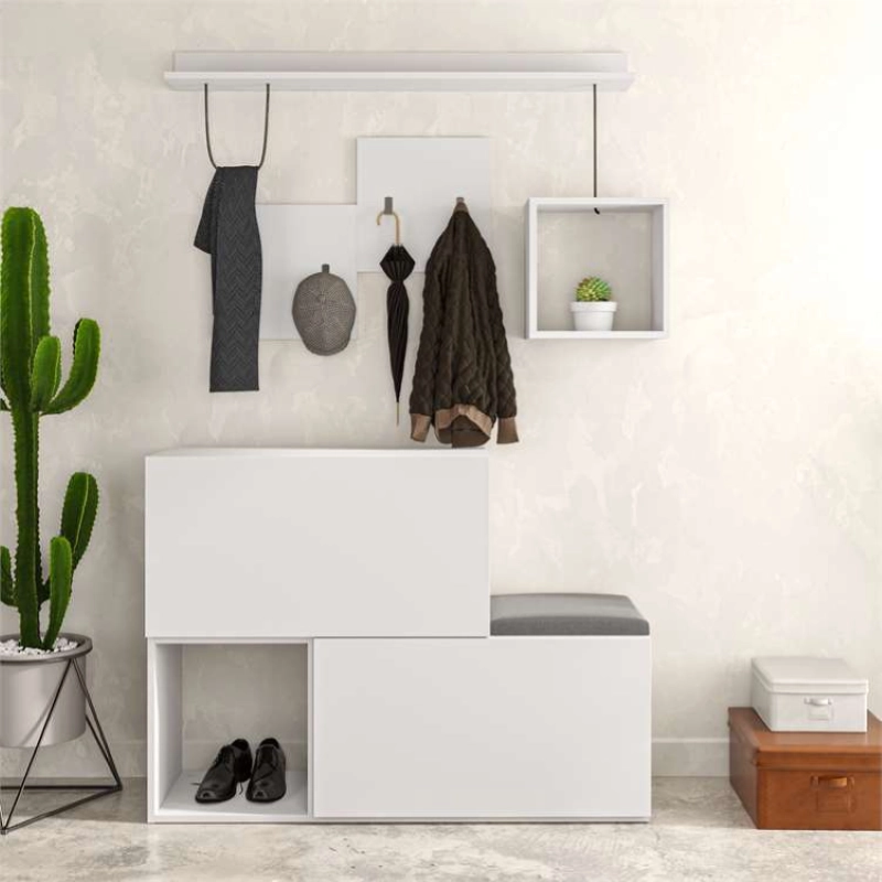 Mobile ingresso moderno 120xH88 appendiabiti bianco Ascona