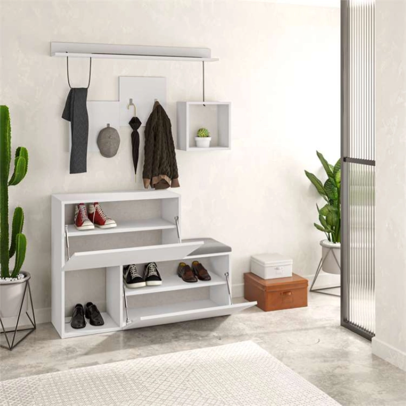 Mobile ingresso moderno 120xH88 appendiabiti bianco Ascona