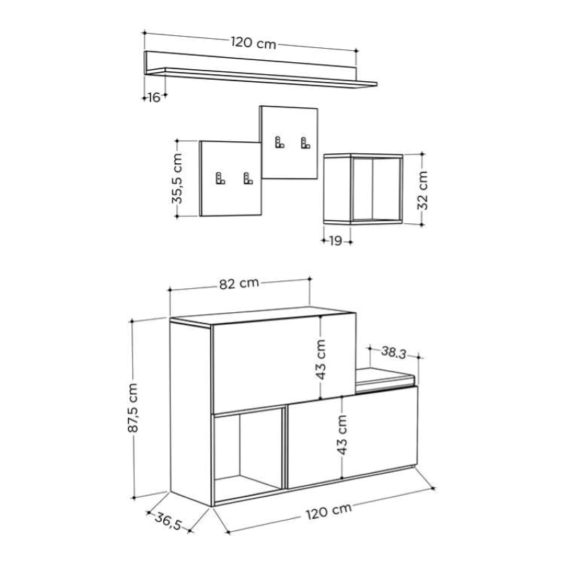 Mobile ingresso moderno 120xH88 appendiabiti bianco Ascona