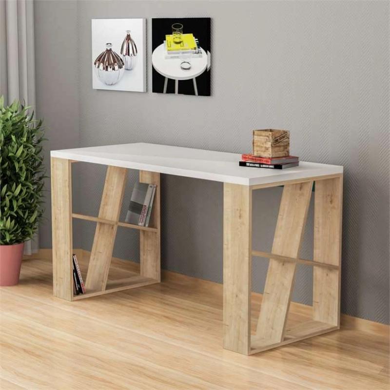 Scrivania moderna 137xH75 ufficio design lineare bianco rovere Pepe