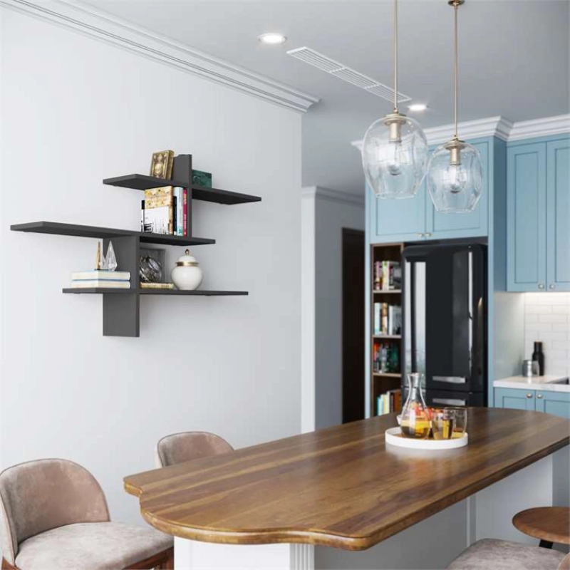Mensola libreria 123xH80 cm pensile da parete design moderno antracite Iago
