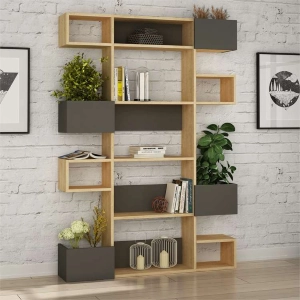 Libreria moderna design parete soggiorno ufficio 120xH171 rovere antracite Axelle