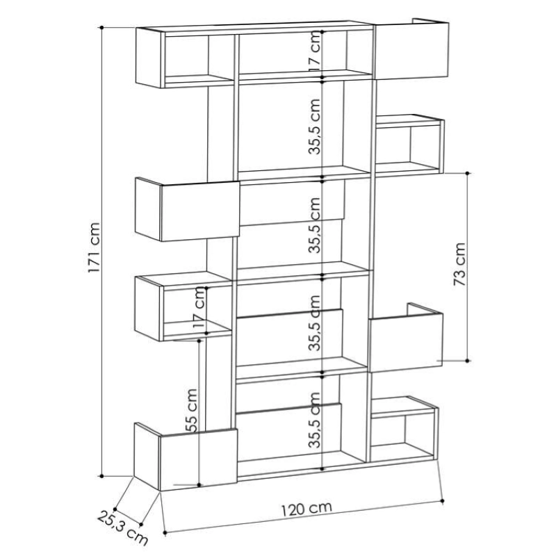 Libreria moderna design parete soggiorno ufficio 120xH171 rovere antracite Axelle