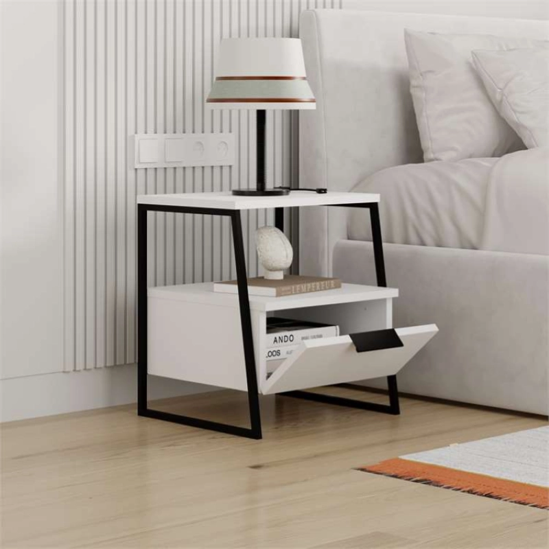 Comodino moderno 1 ribalta design 45xH50 metallo bianco Jodi