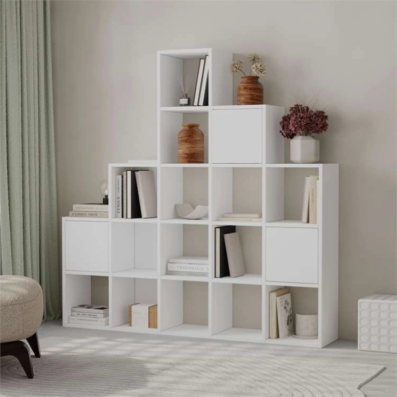 Libreria moderna industrial parete soggiorno design 151xH151 cm bianco Mable