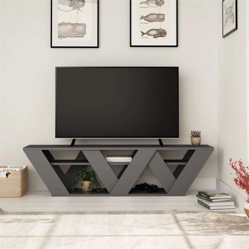 Mobile porta tv moderno 158xH40 cm ripiani antracite Isac