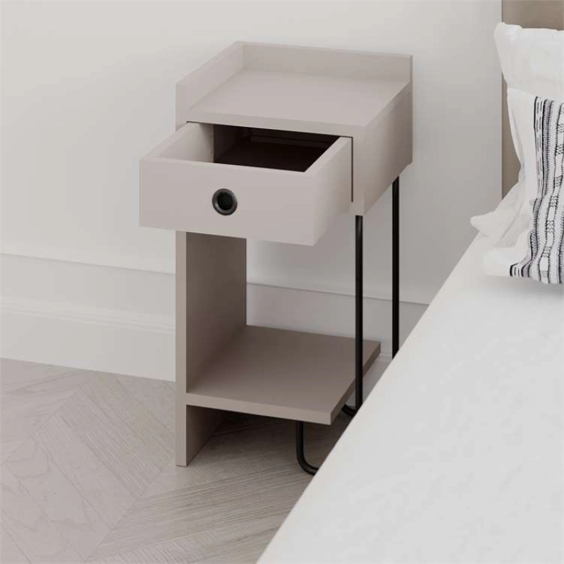 Comodino moderno 1 cassetto design metallo 32xH61 tortora Gerald-D