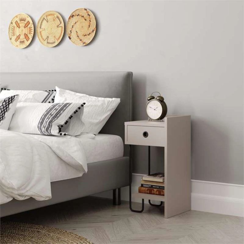 Comodino moderno 1 cassetto design metallo 32xH61 tortora Gerald-S