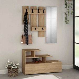 Mobile ingresso moderno 100xH61 cm appendiabiti scarpiera rovere Trinity