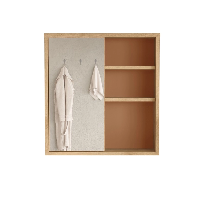 Specchio bagno pensile 2 mensole moderno 60xH64 rovere mattone Prisma-S