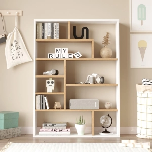 Libreria moderna design soggiorno ufficio 90xH124 rovere bianco Camelia