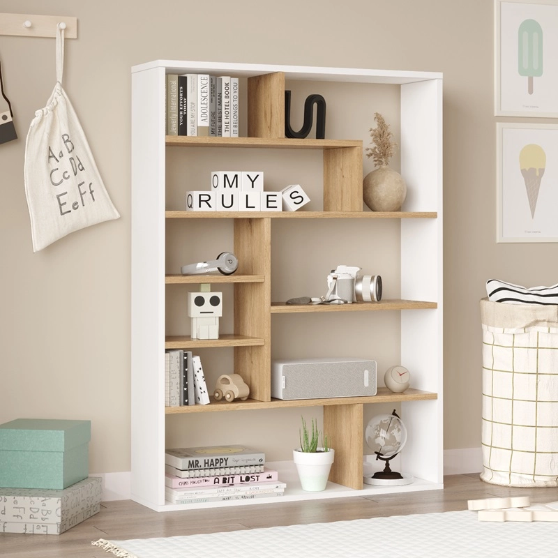 Libreria moderna design soggiorno ufficio 90xH124 rovere bianco Camelia