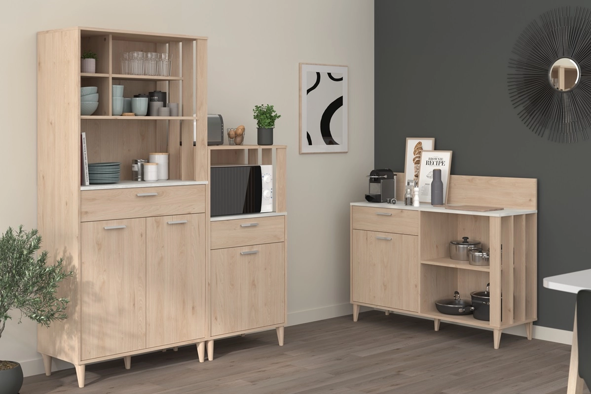 Mobile da cucina dispensa multiuso microonde 60xH120 cm rovere bianco Cooking