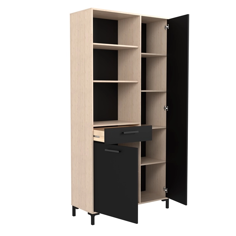 Mobile da cucina dispensa multiuso microonde 100xH206 cm rovere nero Pot