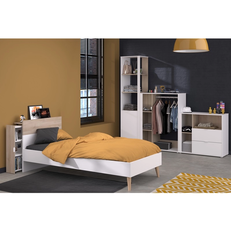 Cameretta completa bambini letto singolo comodino rovere bianco Fada-11