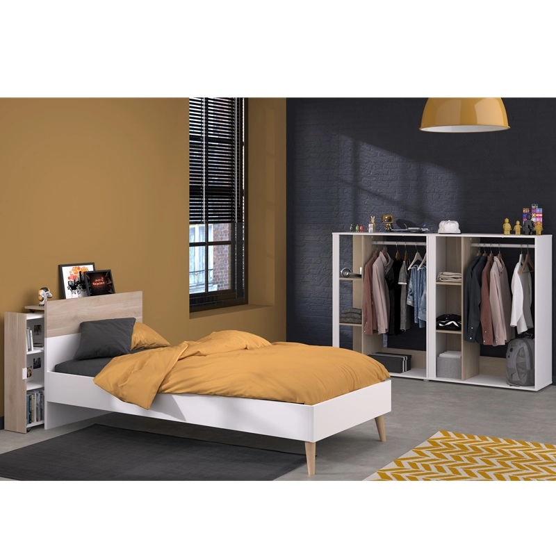 Cameretta completa bambini letto singolo comodino rovere bianco Fada-12