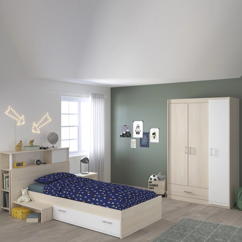 Cameretta completa bambini letto singolo rovere bianco Star-6