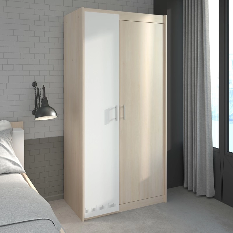 Armadio guardaroba moderno 2 ante battenti 85xH180cm rovere bianco Star