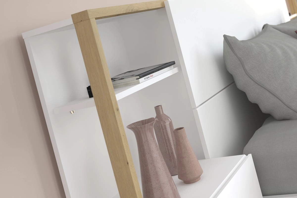 Letto matrimoniale moderno testiera attrezzata libreria comodini rovere bianco Zenko
