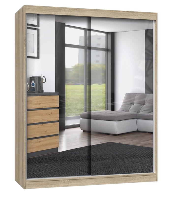 Armadio ante scorrevoli moderno 160xH200 cm specchio rovere Luna