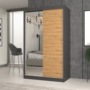 Armadio ante scorrevoli moderno 120xH200 cm specchio antracite quercia Mila