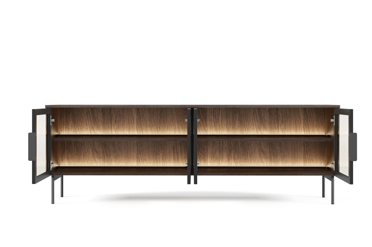 Mobile porta tv moderno vetrina 4 ante design 181xH82 rovere scuro nero Vichy