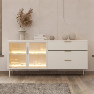 Credenza madia moderna vetrina 2 ante 3 cassetti 191xH61 beige Vichy
