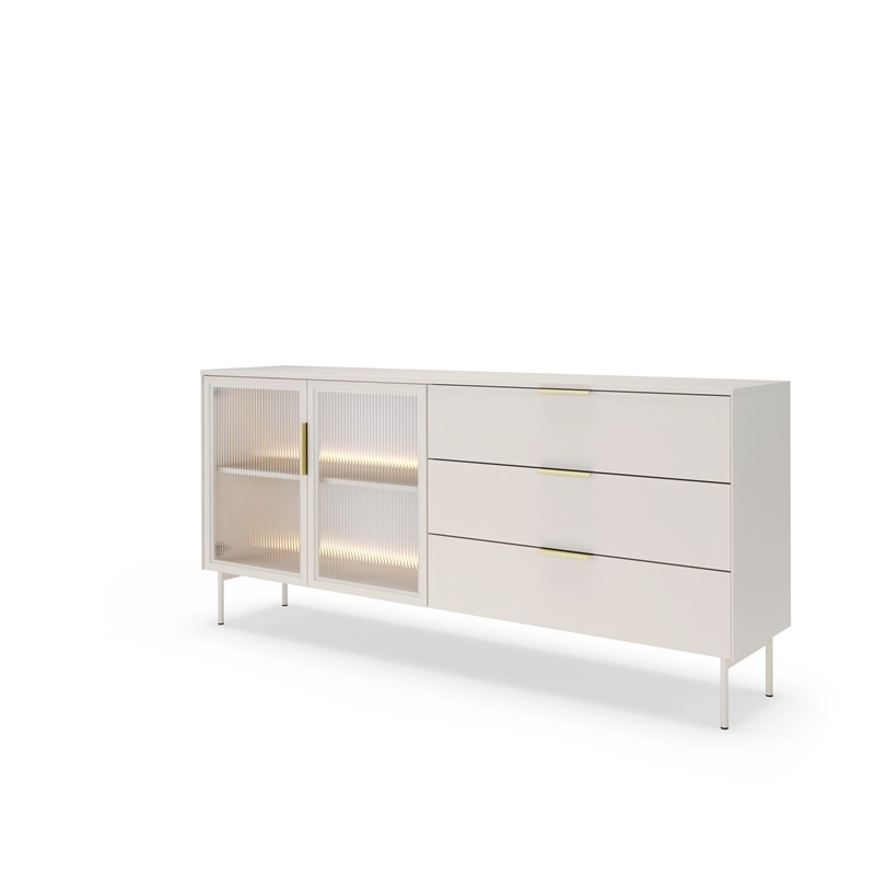 Credenza madia moderna vetrina 2 ante 3 cassetti 191xH61 beige Vichy
