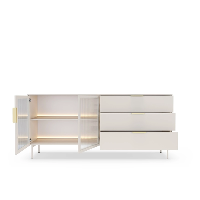 Credenza madia moderna vetrina 2 ante 3 cassetti 191xH61 beige Vichy